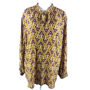 J. Jill Women's Shirt Size X Large Gold Black Purple Cream Long Sleeve